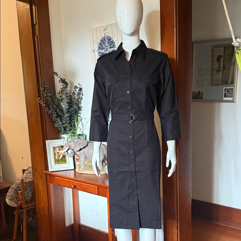 NWT Tabi size 8 100% cotton Black Button-Down Shirt Dress